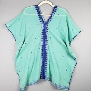 Sevya One‎ Size Handmade Caftan Cover Up Aqua Blue Embroidered Beach Boho Indie